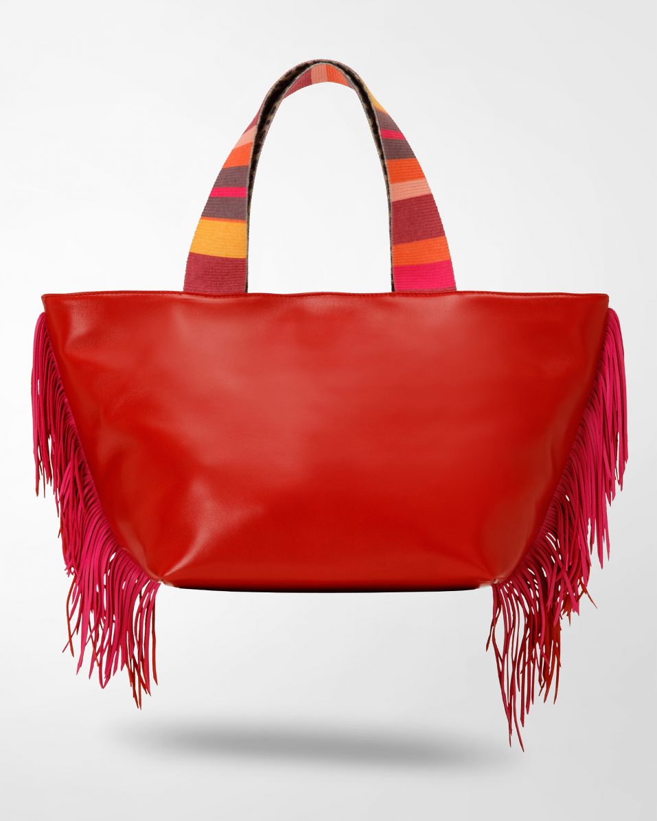My Stone Querini Shopper Handbag Red Leather with fringes