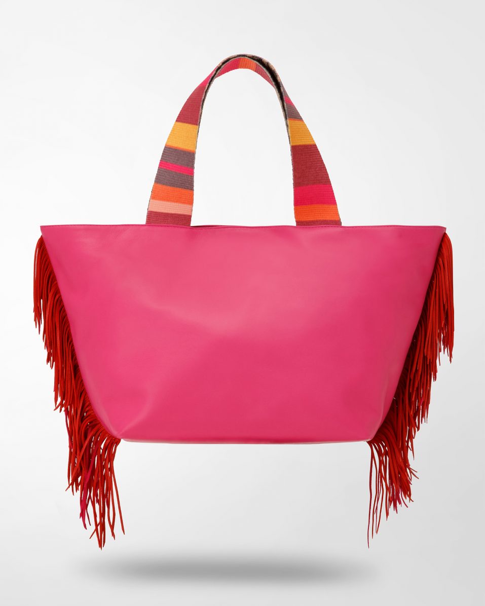 My Stone Querini Shopper Handbag Pink Leather with fringes