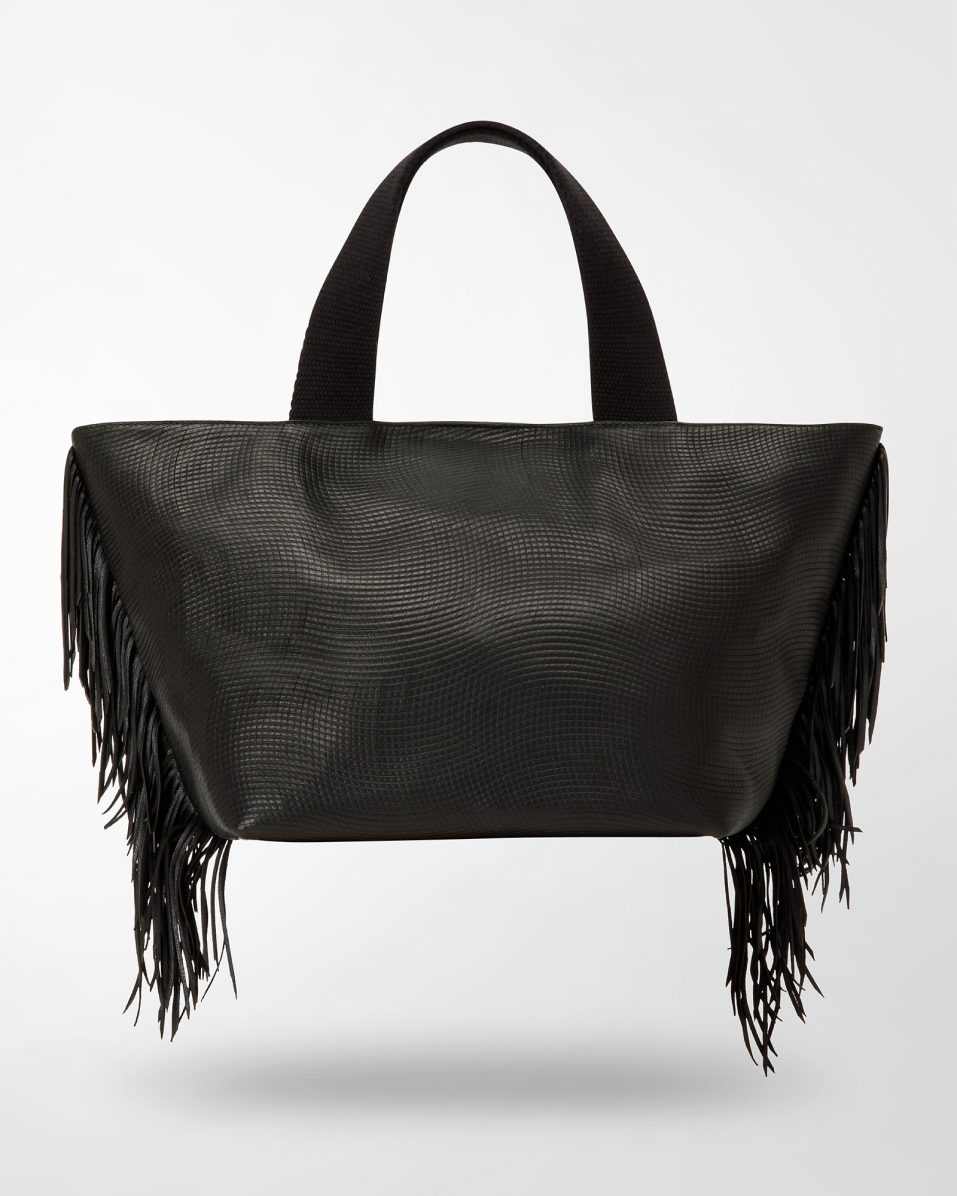 Querini Shopper Handbag Black Leather with fringes