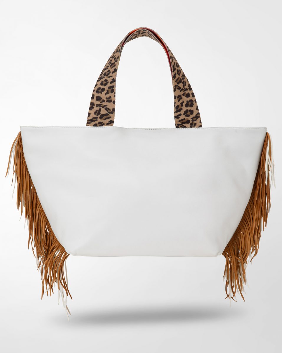 handbag Querini shopper white leopard fringes