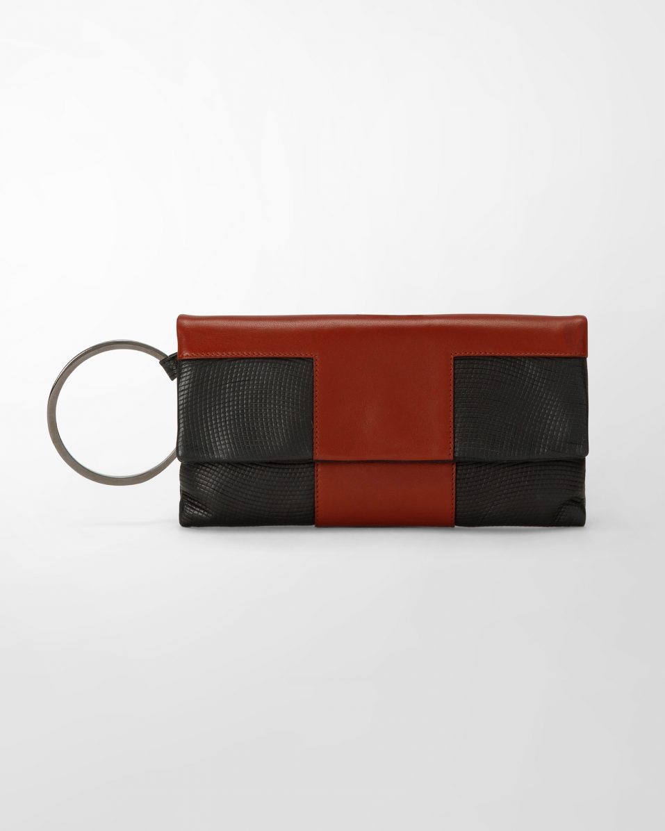 handbag ATENA bracelet clutch red black leather