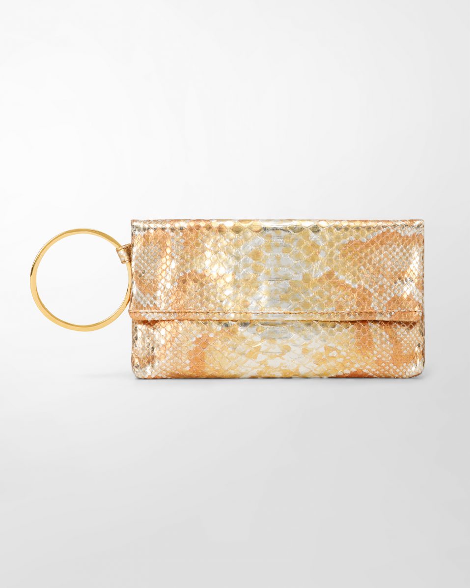 handbag ATENA bracelet clutch metallized python gold / bronze PYTHON Leather