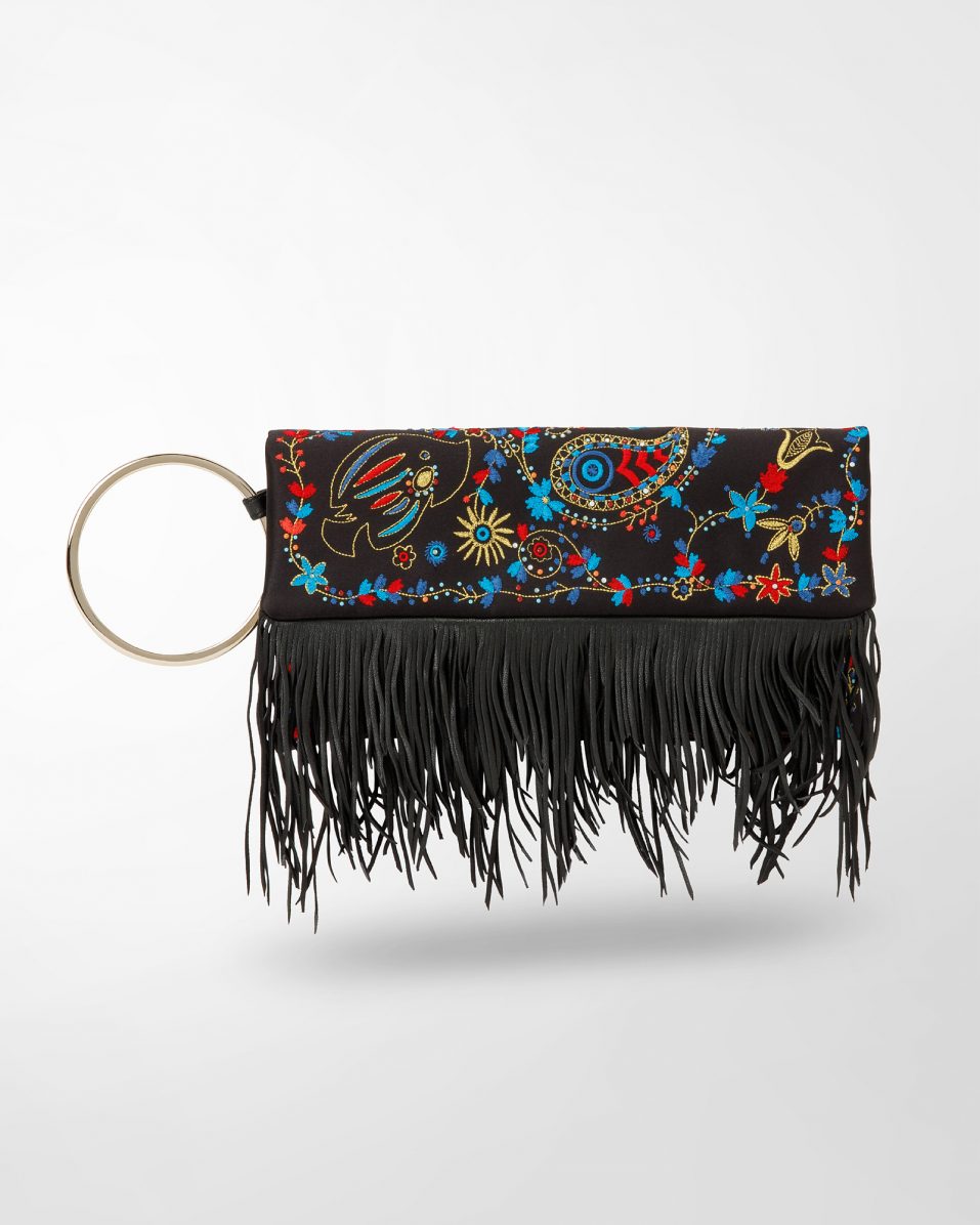 handbag ATENA Poseidon Bracelet clutch bag in black with embroidered silk satin