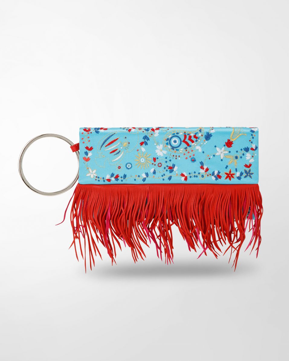 handbag ATENA Poseidon Bracelet clutch bag in turquoise with embroidered silk satin