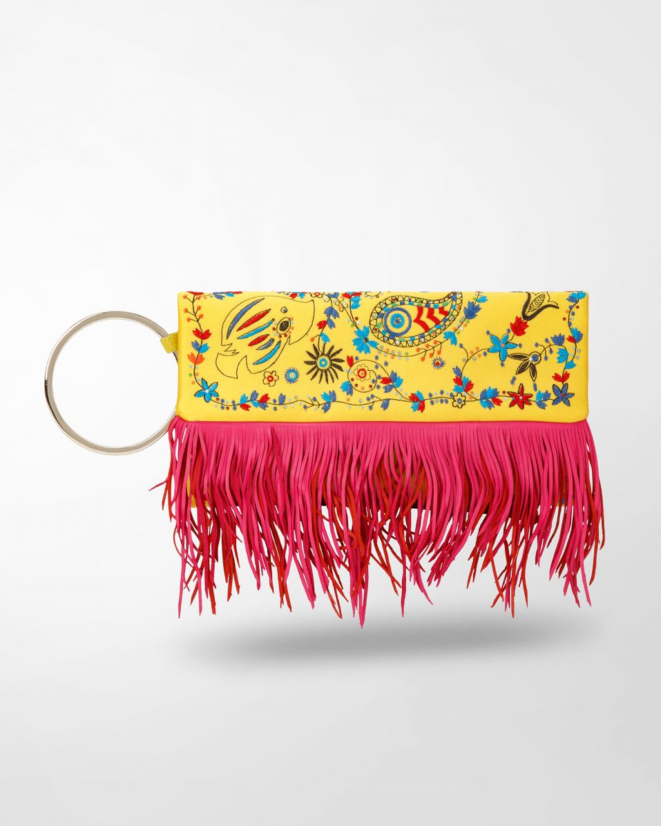 handbag ATENA Poseidon bracelet clutch yellow Bracelet clutch bag in yellow with embroidered silk satin