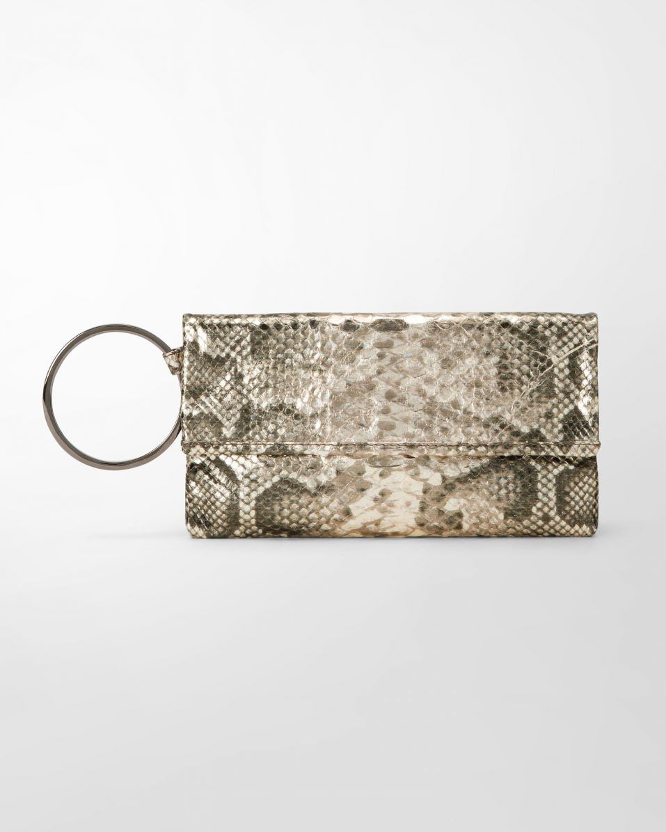 handbag handbag ATENA bracelet clutch metallized silver python leather