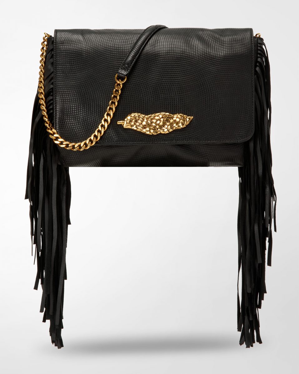 Handbags My Stone PHOENIX Cross-Body and shoulder bag with textured metallic chain in black