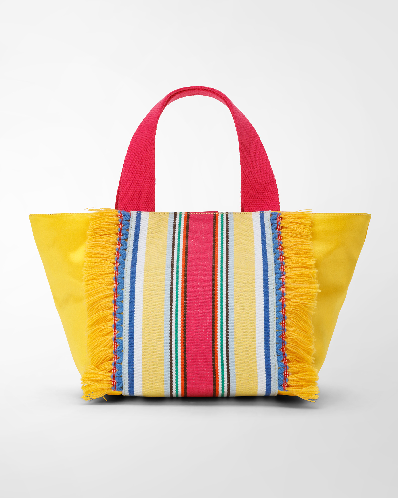 QUERINI-SANTORINI handbag shopper bag “Santorini” stripe cotton fabric + yellow calf leather