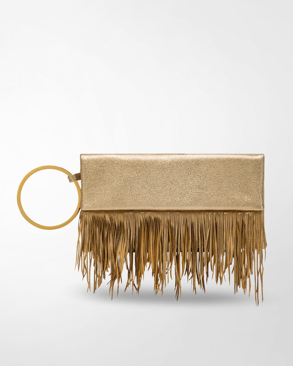 Handbag | ATENA Bracelet Clutch gold leather My-Stone bags handbags bracelet clutch golden nappa calfskin leather with fringes
