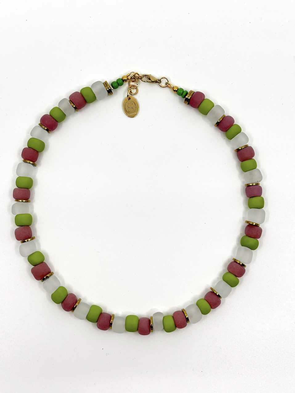 Necklace CANDY SHORT Green White Pink