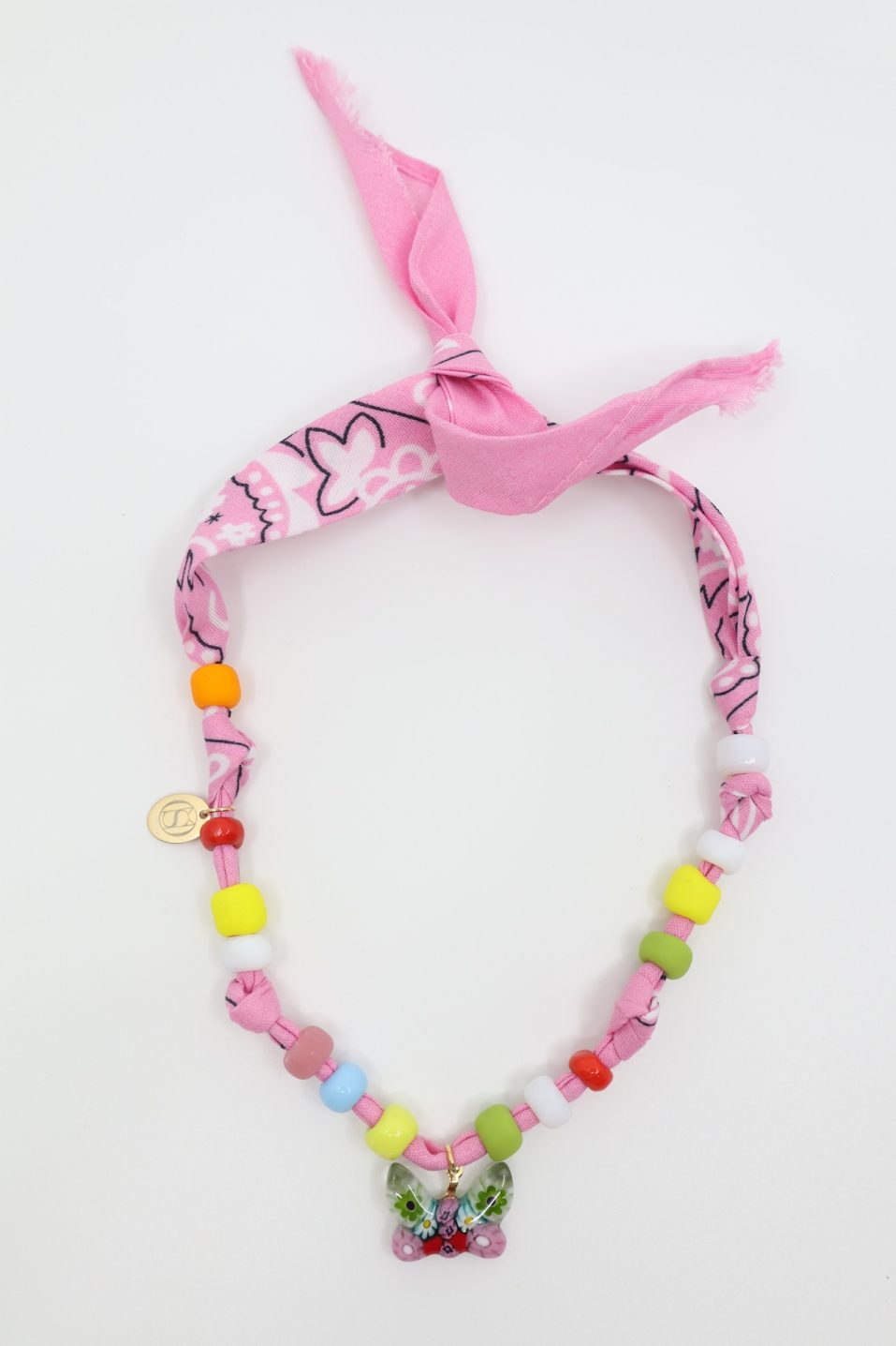 Necklace CANDY Bandana Pink - Green Butterfly