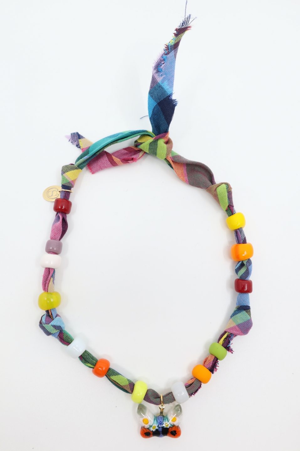 Necklace CANDY Bandana Madras - White Red Glass Butterfly