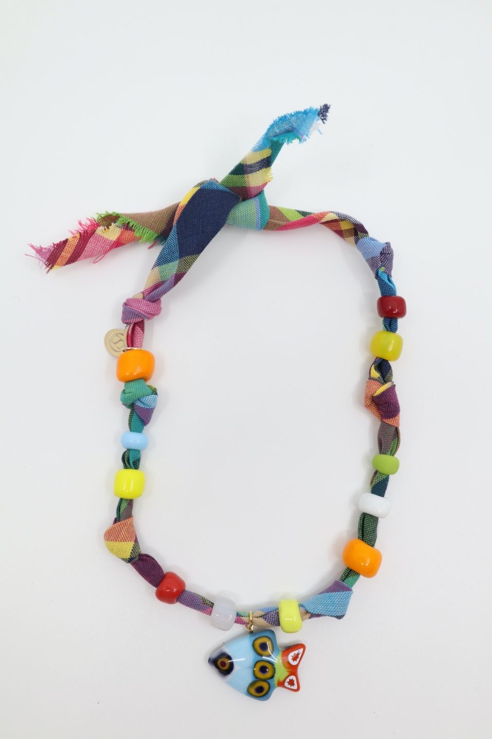 Necklace CANDY Bandana Madras - Light Blue Glass Fish