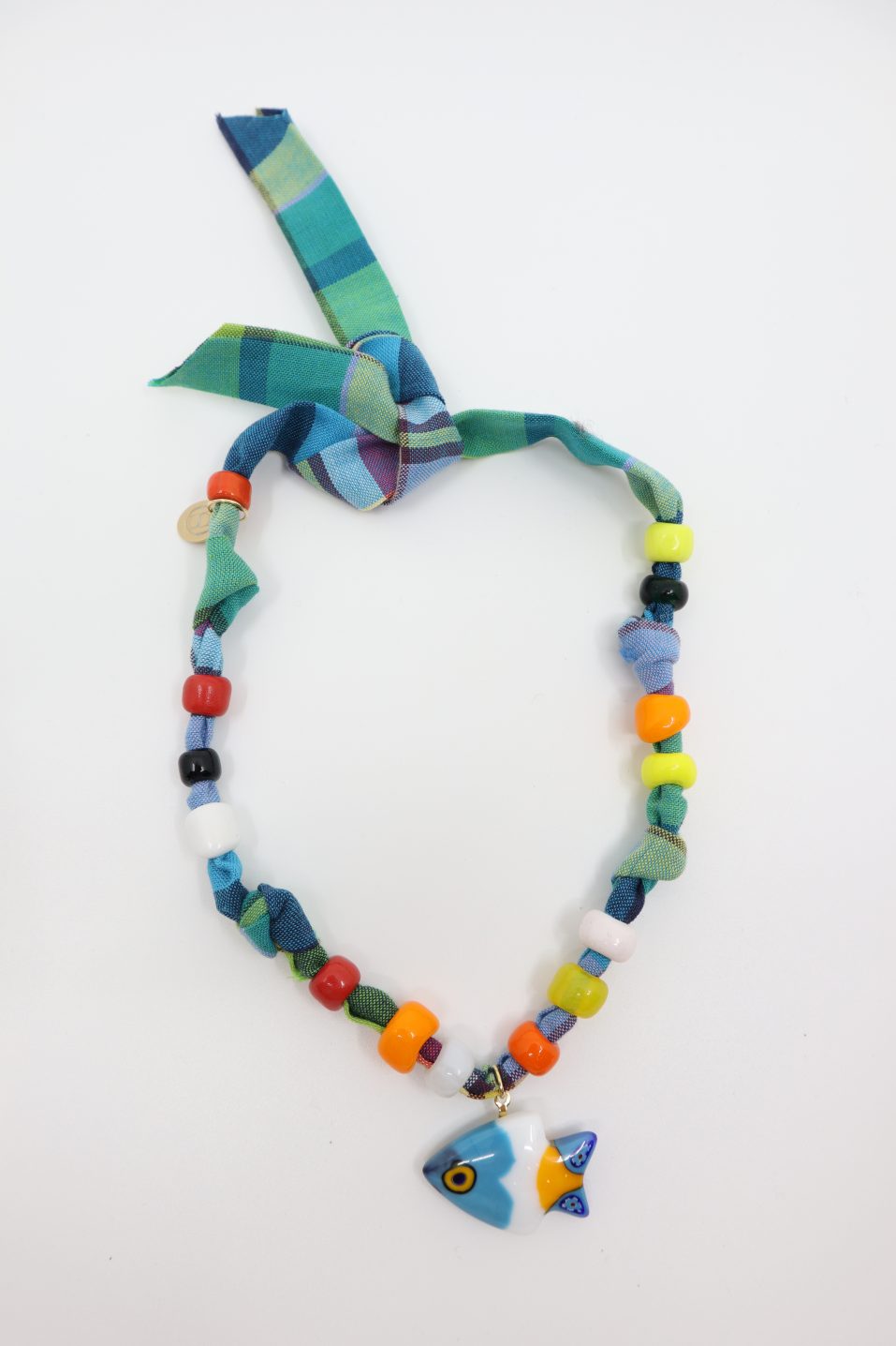Necklace CANDY Bandana Madras - Light Blue White Glass Fish