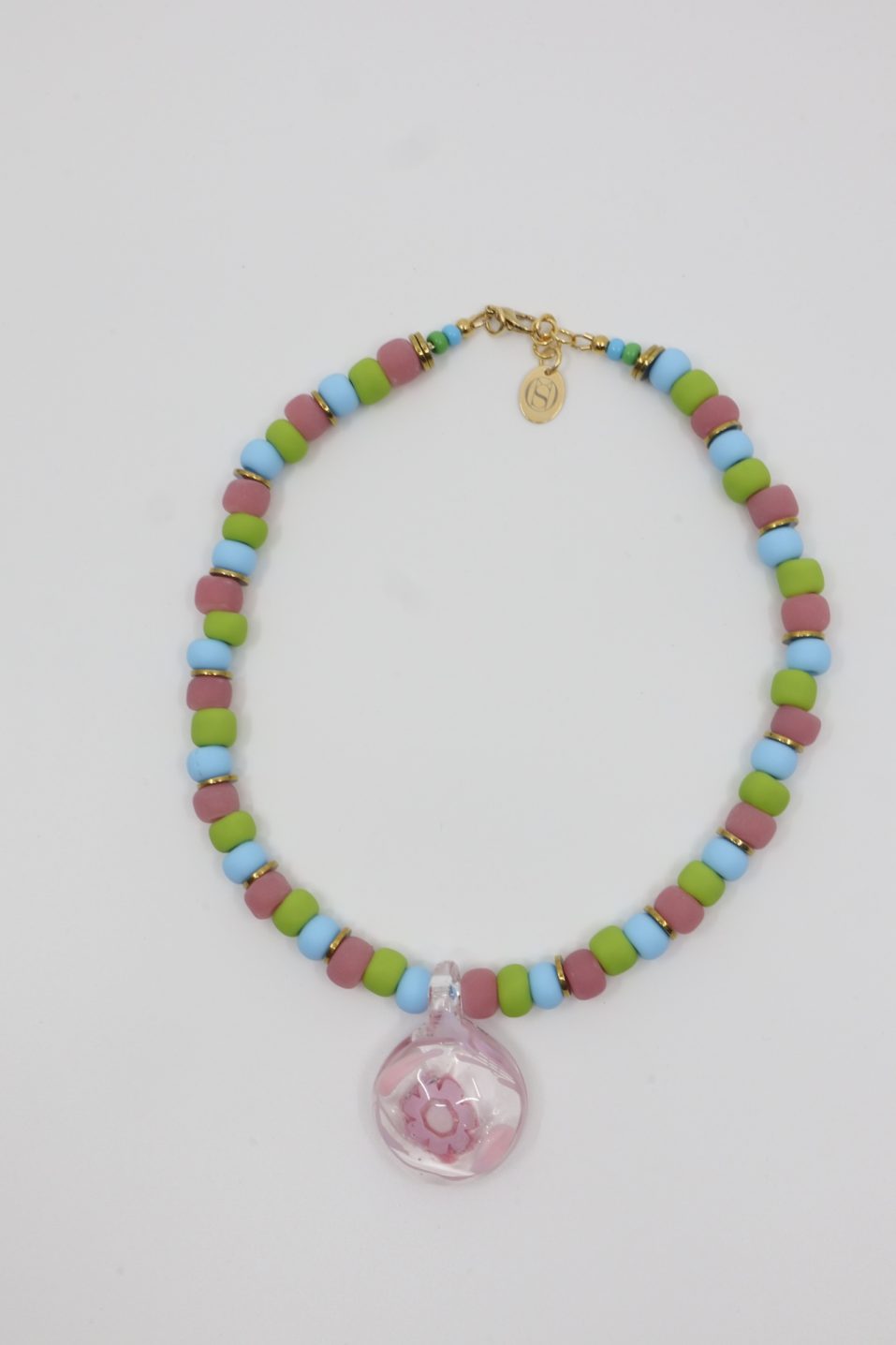 Necklace CANDY SHORT Pendant Green Pink Light Blue