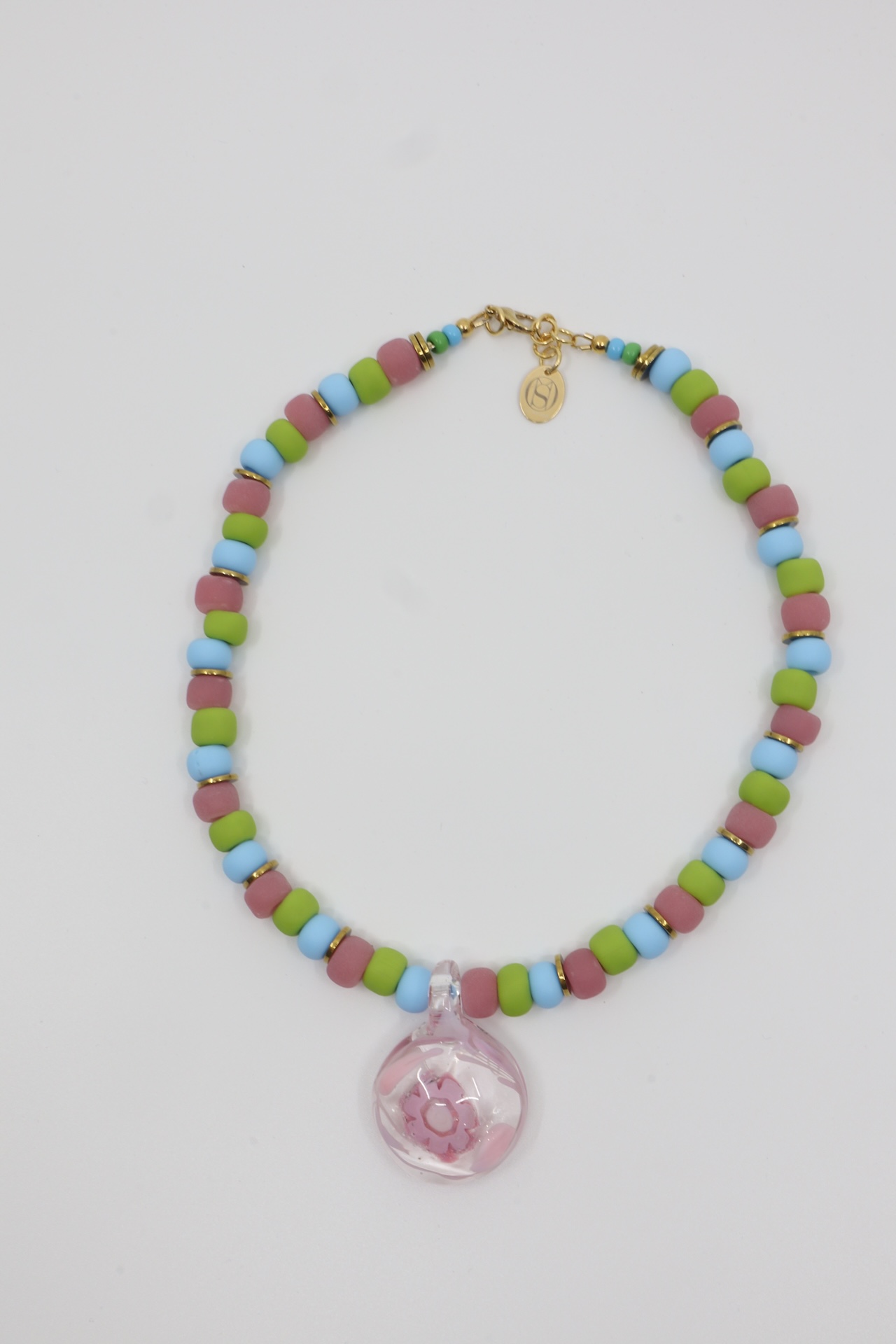Necklace CANDY SHORT Pendant Green Pink Light Blue