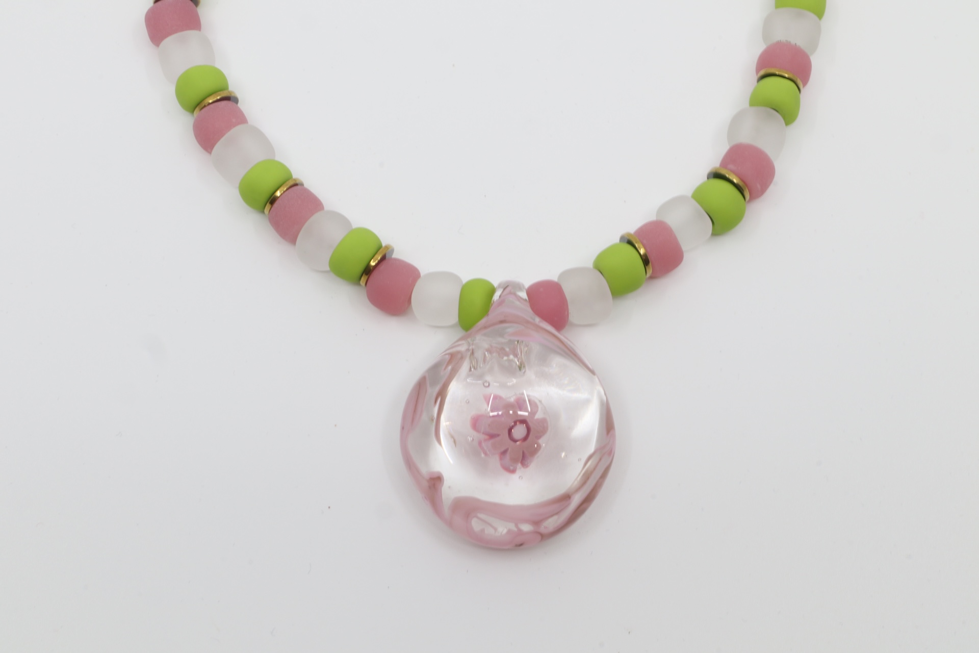 Necklace CANDY SHORT Pendant Green Pink Light Blue - Image 2
