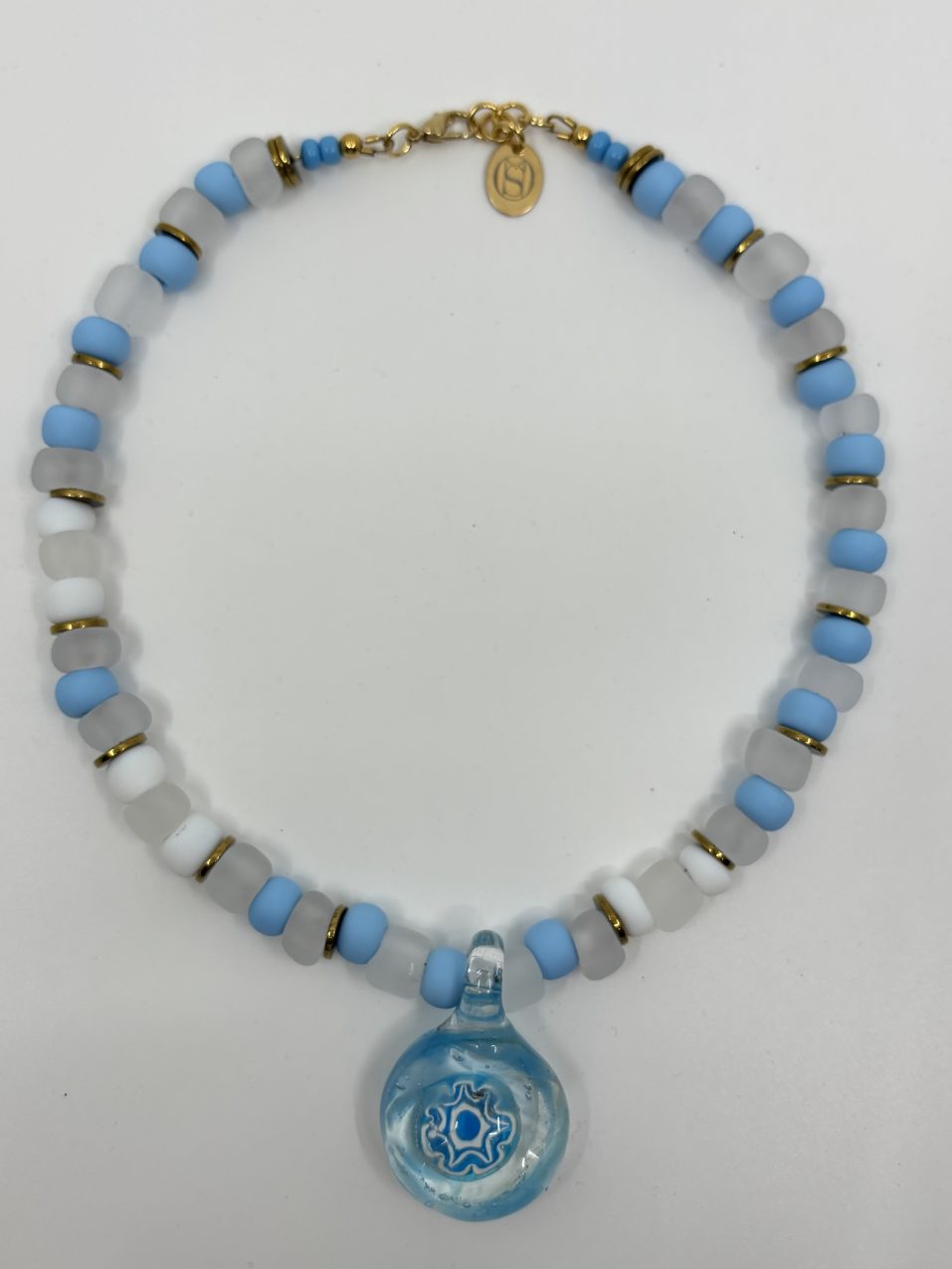 Necklace CANDY SHORT Pendant White Light Blue