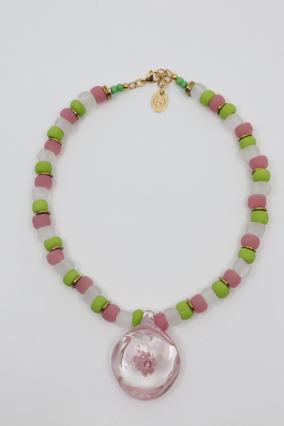 Necklace CANDY SHORT Pendant Green White Pink