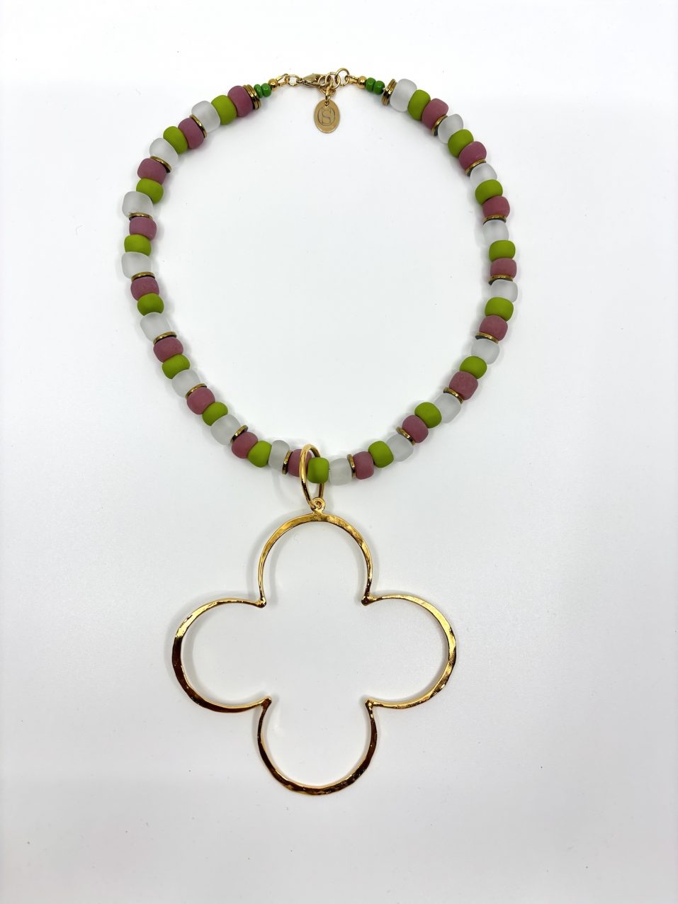 Necklace CANDY Quatrefoil White Green Pink